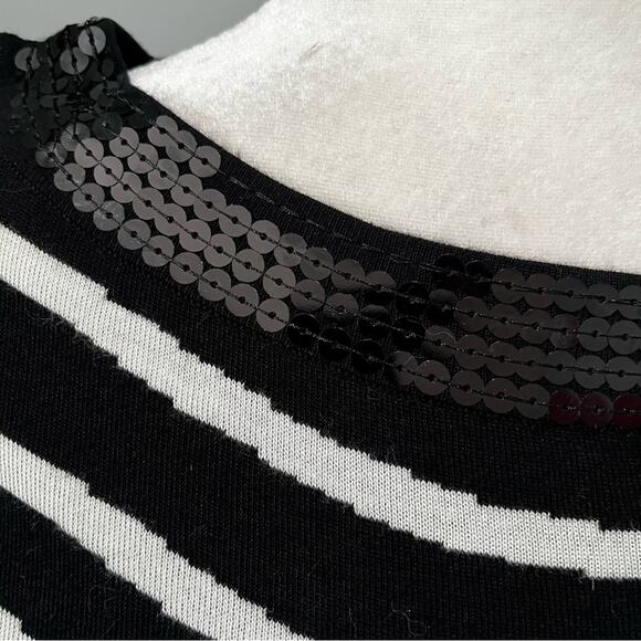 NEW INC Stripe Colorblock Iridescent Sequins Two Tone Bateau Knit Midi Dress NWT - Picture 10 of 16